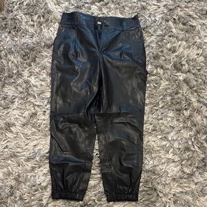 PAIGE Black Faux Leather Joggers in Size 8